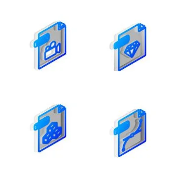 Set Isometric line RUBY file document, MOV, 3DS and SVG icon. Vector Stock Illustration