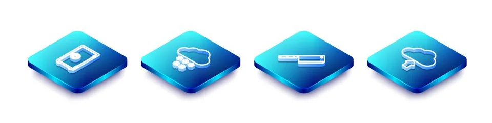 Set Isometric line Safe, Cloud with snow, Meat chopper and upload icon. Vector イラスト素材
