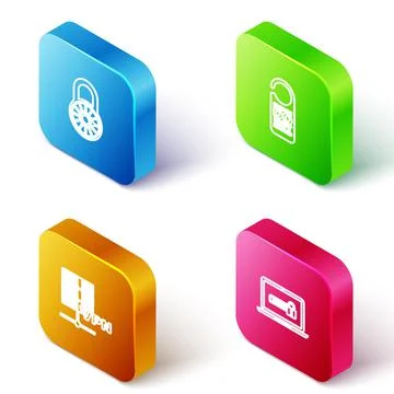 Set Isometric line Safe combination lock wheel, Please do not disturb, Server Stock Illustration