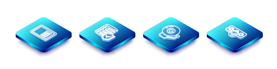 Set Isometric line Safe, Server with shield, Ringing alarm bell and Passwor.. Stock Illustration