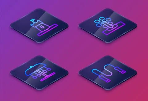 Set Isometric line Sand tower, Attraction carousel, Ferris wheel and Jump rope Stock Illustration