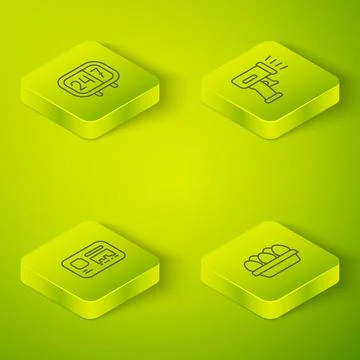 Set Isometric line Scanner scanning bar code, Identification badge, Chicken egg Stock Illustration