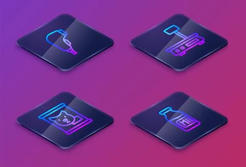 Set Isometric line Scanner scanning bar code, Canned food, Electronic scales and Illustrazione stock