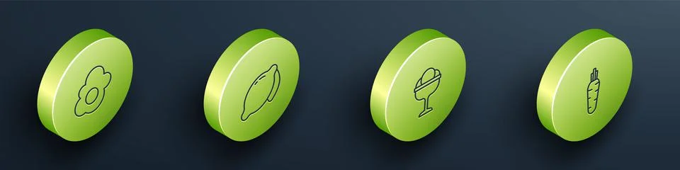Set Isometric line Scrambled egg, Lemon, Ice cream in the bowl and Carrot icon Illustration