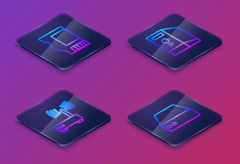 Set Isometric line SD card, Router and wi-fi signal, Case of computer and S.. 库存插图