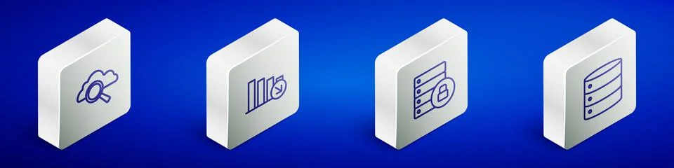 Set Isometric line Search cloud computing, Financial growth decrease, Server イラスト素材