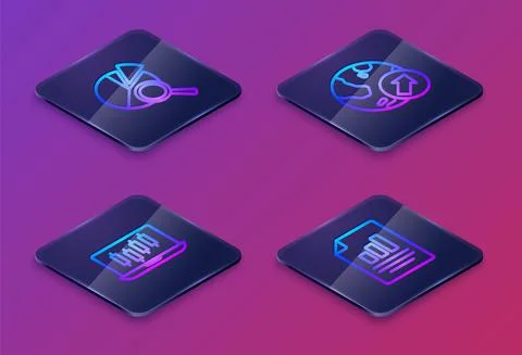 Set Isometric line Search data analysis, Stocks market growth graphs, Financial Illustrazione stock