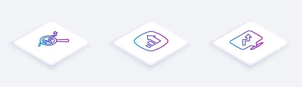 Set Isometric line Search data analysis, Financial growth and . White square Illustrazione stock