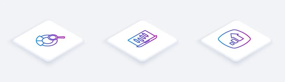 Set Isometric line Search data analysis, Stocks market growth graphs and Fi.. Illustrazione stock
