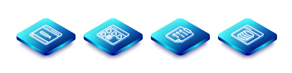 Set Isometric line Search engine, Browser files, Clipboard with checklist and 스톡 일러스트