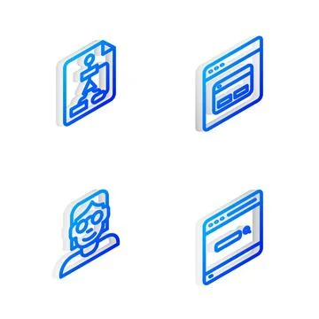 Set Isometric line Search engine, Flowchart, Hacker or coder and icon. Vector Stock-Illustration