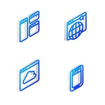 Set Isometric line Search engine, Browser window, Cloud technology data tra.. Stock Illustration