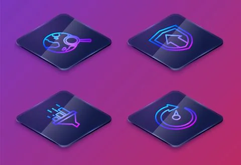 Set Isometric line Search globe, Sales funnel with chart, Financial growth and 스톡 일러스트