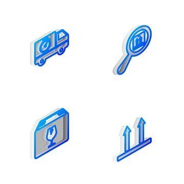 Set Isometric line Search package, Delivery truck and stopwatch, box with 스톡 일러스트