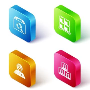 Set Isometric line Search package, Cardboard boxes on pallet, Placeholder map Stock Illustration