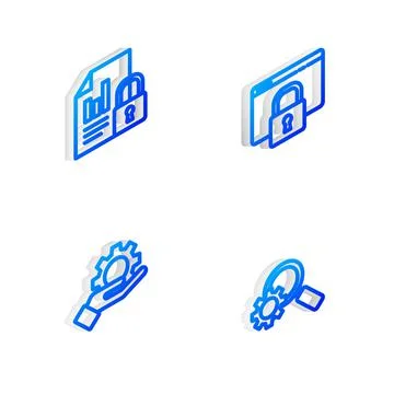 Set Isometric line Secure your site with HTTPS, SSL, Document and lock, Hand イラスト素材