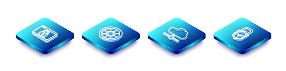 Set Isometric line Secure your site with HTTPS, SSL, Safe, Network cloud Stock Illustration