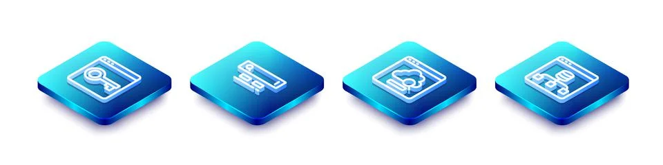 Set Isometric line Secure your site with HTTPS, SSL, Search engine, Cloud Illustration