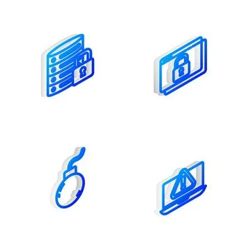 Set Isometric line Secure your site with HTTPS, SSL, Server security lock, .. Ilustração Stock
