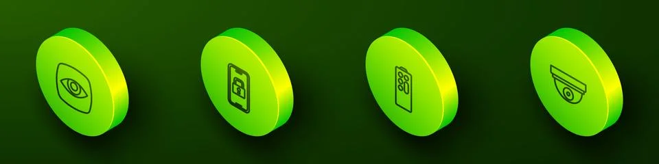 Set Isometric line Security camera, Digital door lock, Remote control and Motion Stock Illustration