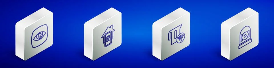 Set Isometric line Security camera, Mobile with smart home, Smart electric Stock Illustration