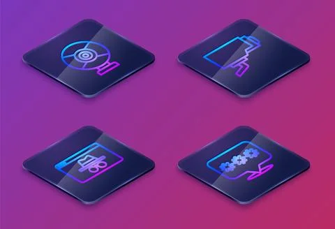 Set Isometric line Security camera, Browser incognito window, and Password pr Stock Illustration
