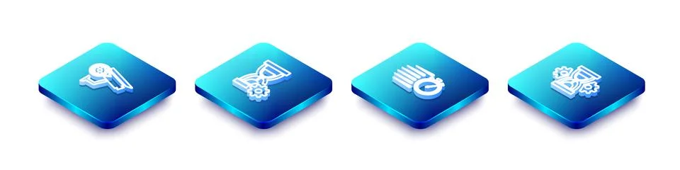 Set Isometric line Security camera setting, Hourglass, Stopwatch and  icon. V Stock Illustration