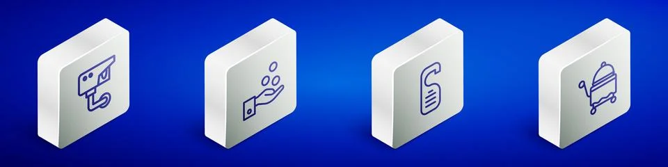 Set Isometric line Security camera, Paying tips, Please do not disturb and .. イラスト素材