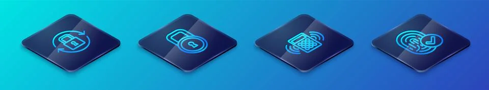 Set Isometric line Security keypad access panel, Lock, Fingerprint and  icon. イラスト素材