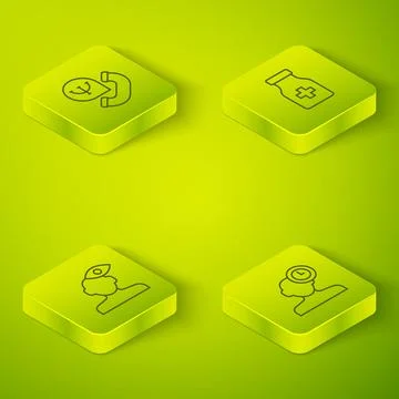 Set Isometric line Sedative pills, Solution problem in psychology, Insomnia.. イラスト素材