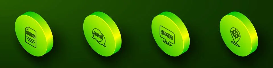Set Isometric line SEO optimization, Advertising, Social media marketing and Stock Illustration