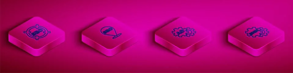Set Isometric line SEO optimization, , Advertising and Social media marketing Stock Illustration