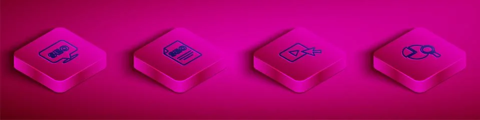 Set Isometric line SEO optimization, , Advertising and Magnifying glass and 스톡 일러스트