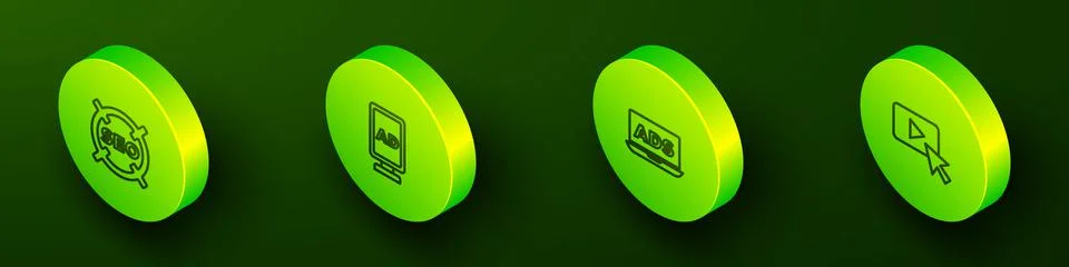 Set Isometric line SEO optimization, Advertising, and icon. Vector 스톡 일러스트