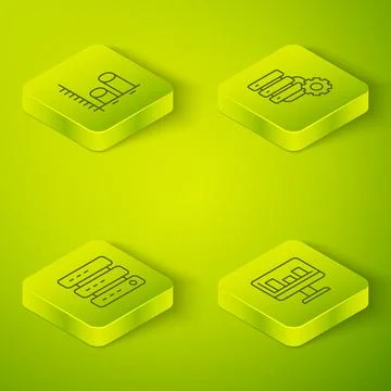Set Isometric line Server and gear, Server, Data, Web Hosting, Monitor with Ilustración de archivo