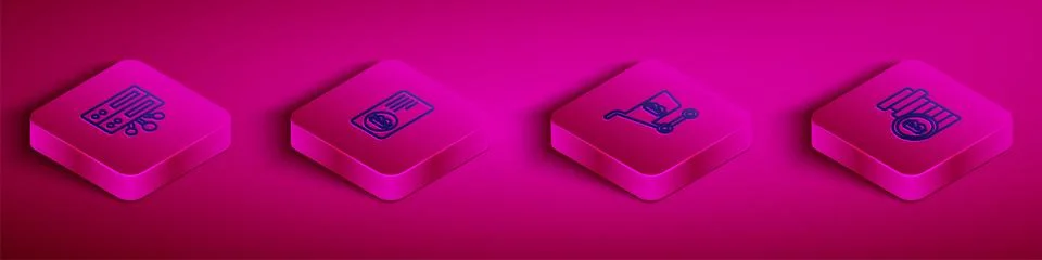 Set Isometric line Server, Credit card with bitcoin, Shopping cart and Bitc.. Stock Illustration