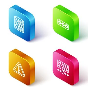 Set Isometric line Server, Data, Web Hosting, Password protection, Exclamation Stock Illustration