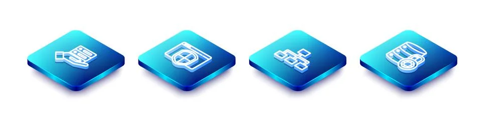 Set Isometric line Server, Data, Web Hosting, Browser with shield, Hierarchy Stock Illustration