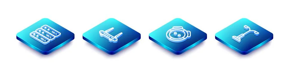 Set Isometric line Server, Data, Web Hosting, Router and wi-fi signal, Robot Stock Illustration