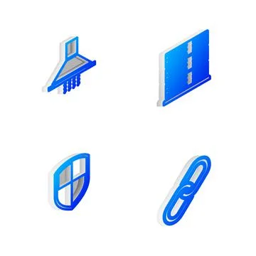 Set Isometric line Server, Data, Web Hosting, Kitchen extractor fan, Shield and Stock Illustration