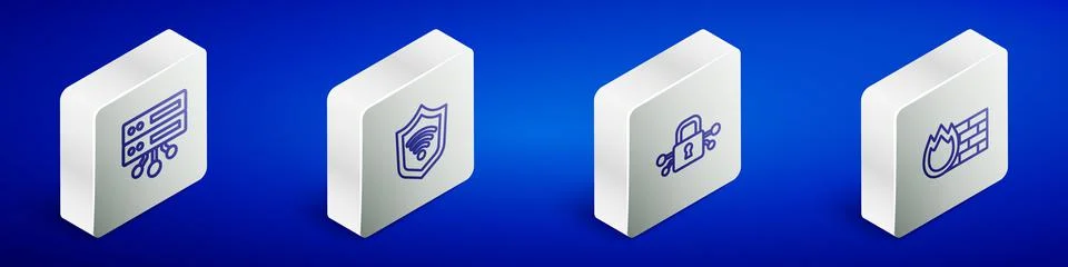 Set Isometric line Server, Data, Web Hosting, Shield with WiFi wireless, Cyber Illustrazione stock