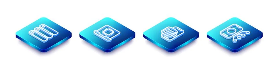 Set Isometric line Server, Data, Processor CPU, Cloud technology data transfer 스톡 일러스트