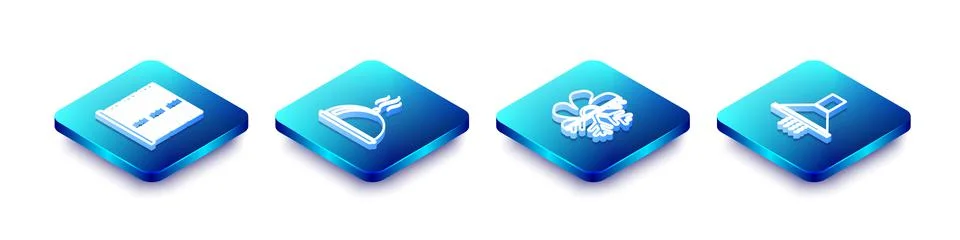Set Isometric line Server, Data, Web Hosting, Covered with tray of food, Air Stock Illustration