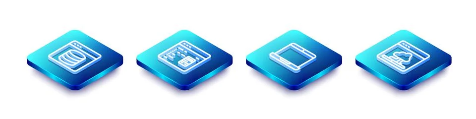 Set Isometric line Server, Data, Web Hosting, Software, Laptop and Cloud Stock Illustration