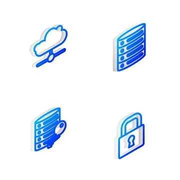 Set Isometric line Server, Data, Web Hosting, Network cloud connection, secur 스톡 일러스트