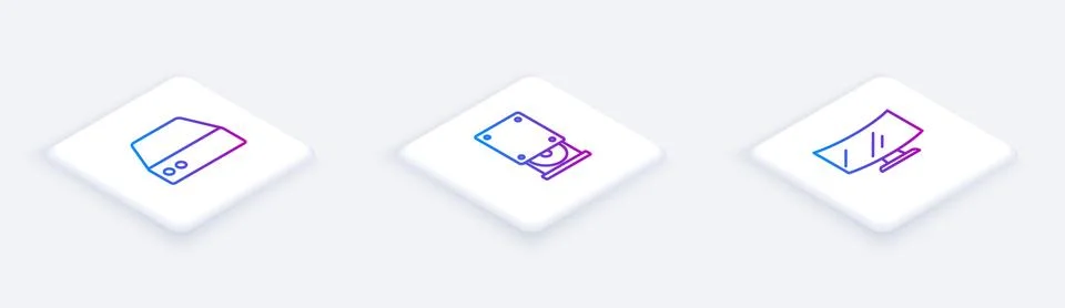 Set Isometric line Server, Data, Web Hosting, Optical disc drive and Computer Illustrazione stock