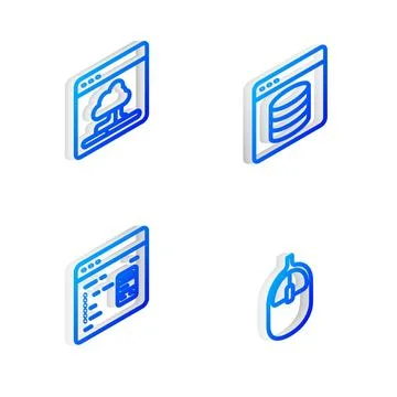 Set Isometric line Server, Data, Web Hosting, Cloud technology data transfer 스톡 일러스트