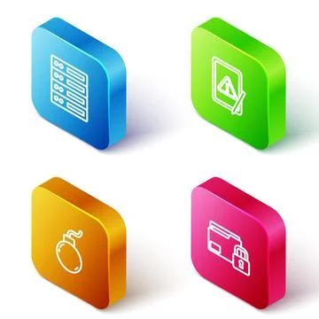 Set Isometric line Server, Data, Web Hosting, Tablet with exclamation mark,.. Stock Illustration