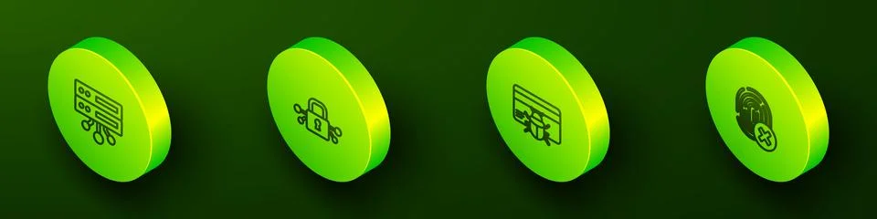 Set Isometric line Server, Data, Web Hosting, Cyber security, System bug cr.. 스톡 일러스트