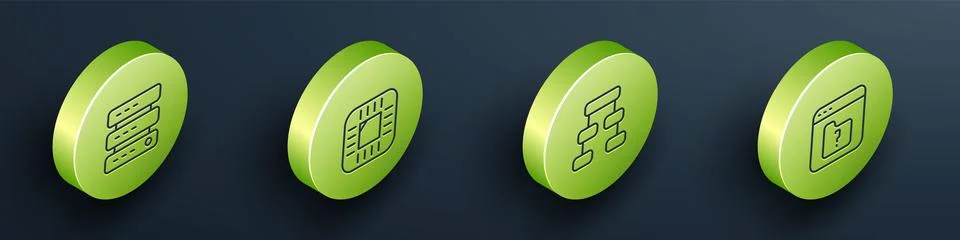 Set Isometric line Server, Data, Web Hosting, Processor with CPU, Hierarchy.. Stock Illustration